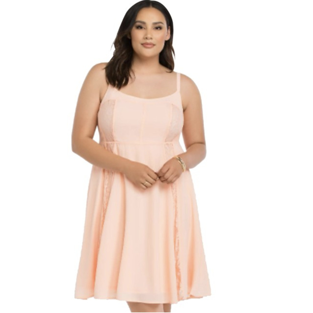 Torrid Pink Georgette Lace Inset Peach Short Casual Dress Plus Size 16